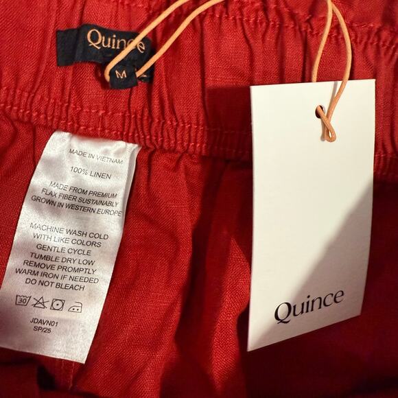 Quince 100% European Linen High Waisted Shorts, Red, M - Picture 3 of 4